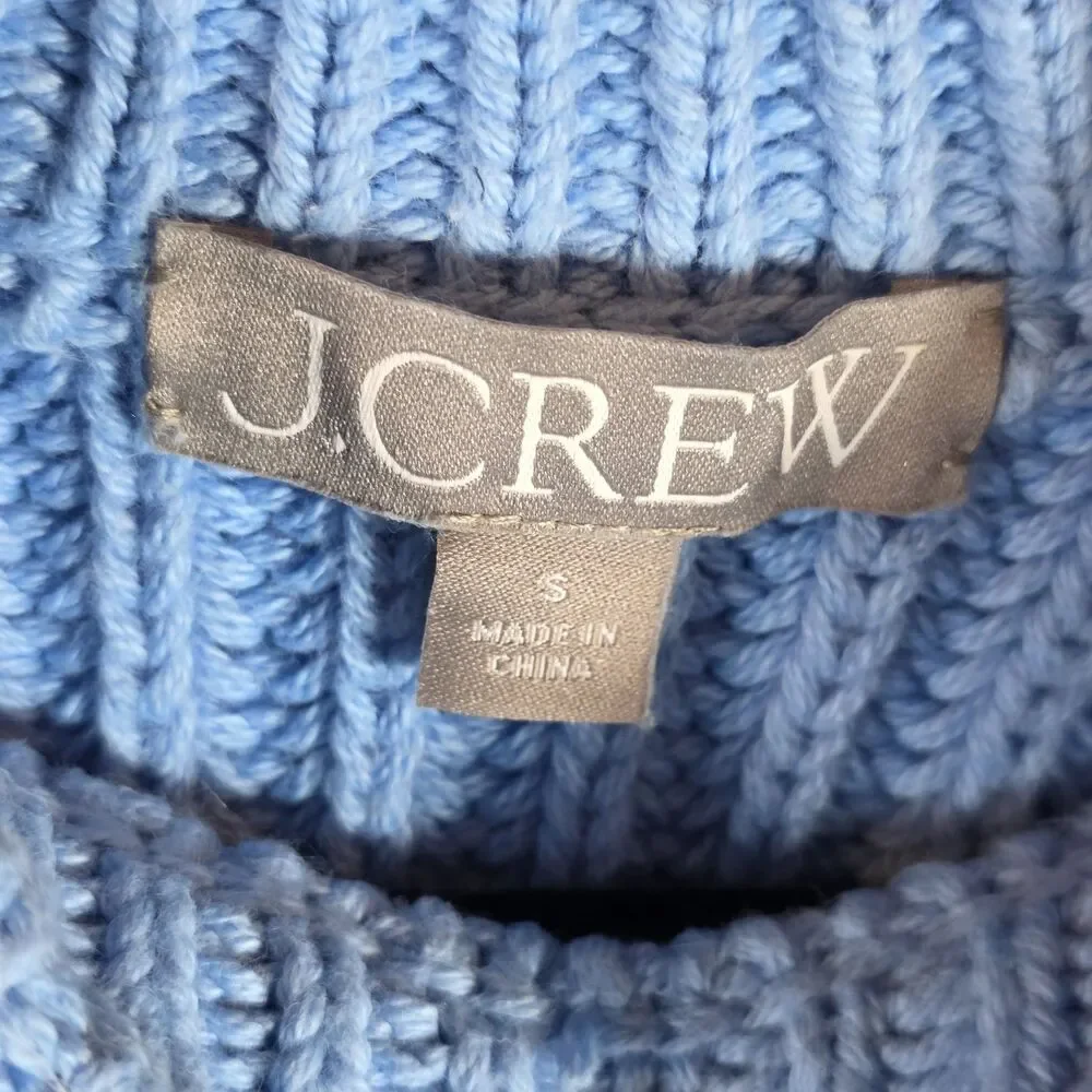 J.CREW Blue Cotton Ribbed-Knit Crew Neck Raglan Pullover Sweater Women's S